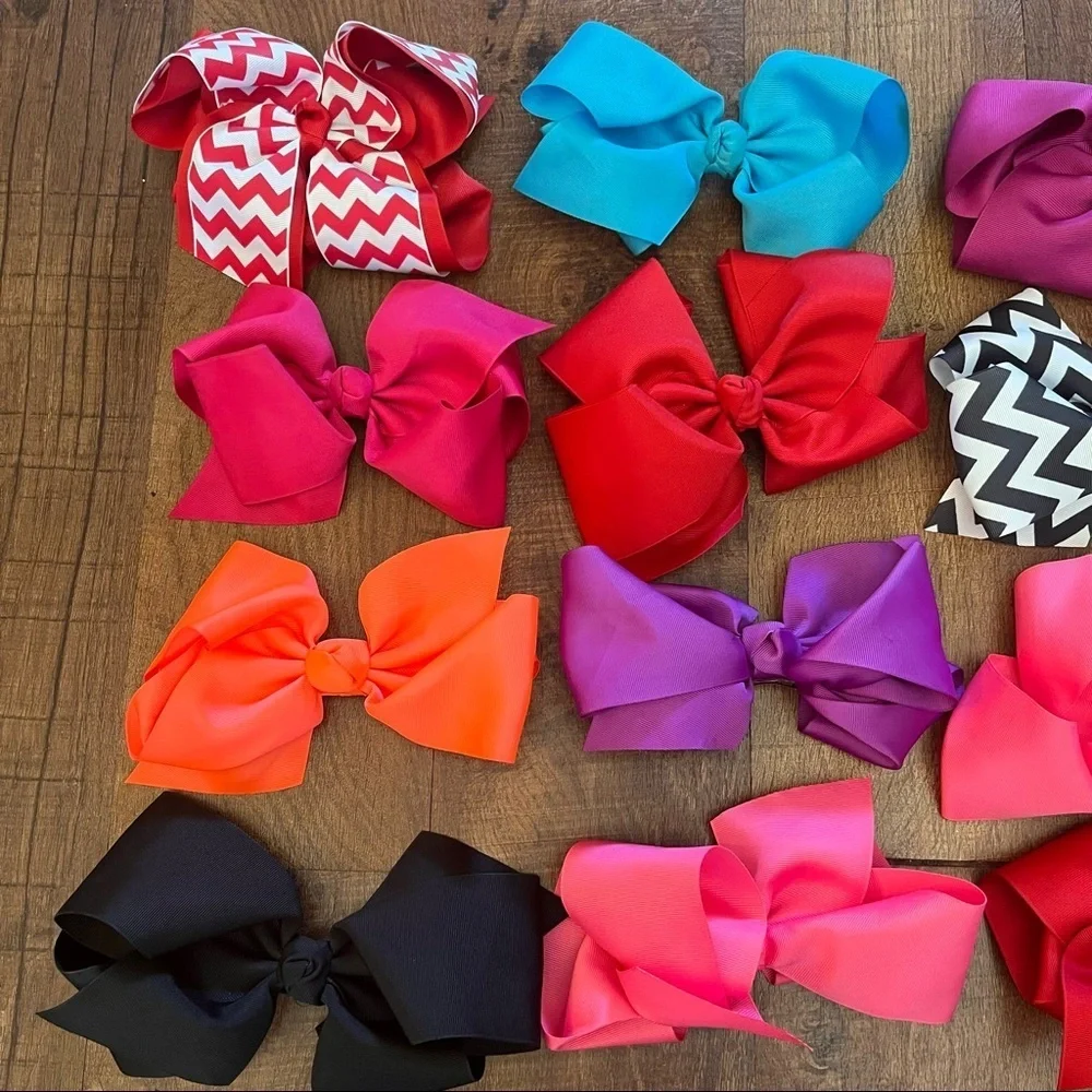 Hair bow bundle lot 17 total red pink blue purple black brown chevron